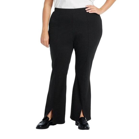 AVA & VIV PULL ON PANTS FRONT SEAM SPLIT HEM HIGH RISE STRETCH SIZE 1X BLACK - Picture 3 of 12
